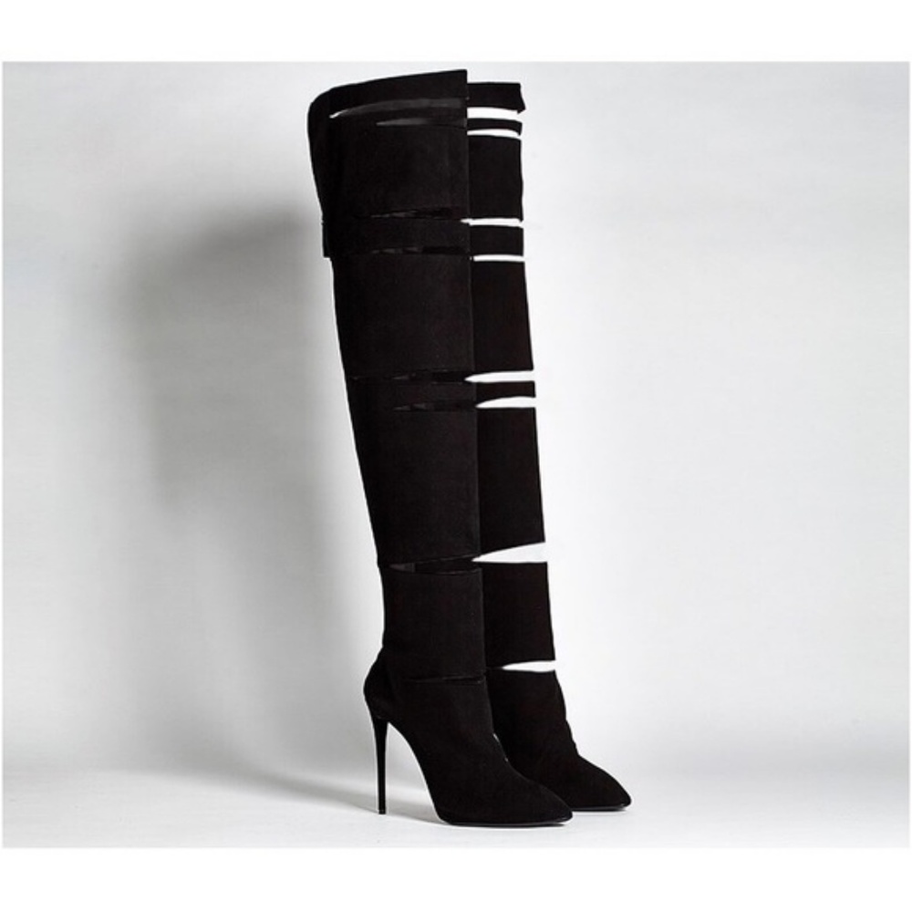 NWT Giuseppe Zanotti Black Suede Over Knee Boots - Picture 2 of 6